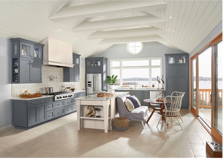 Interior Kitchen showing KraftMaid products with blue and white color accents.